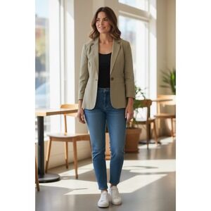 Kasper Essential Sportswear Olive Green Linen Blend Blazer Jacket Size 10